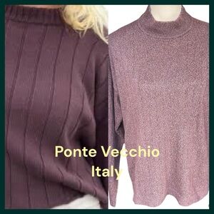 Ponte Vecchio Merlot Cotton Blend Mock Neck Ribbed Sweater Top (M)